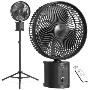 Ventilador de Piso Recarregável com Bateria de 10000mAh 7 Velocidades Controle Remoto e Temporizador 5V AIRBITION WH91 Preto