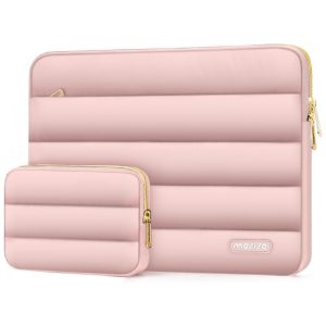 MOSISO Sleeve 15-15.6" para Laptop 16" Compatível com MacBook Pro 16 HP Dell ASUS Acer Lenovo Bolsa de Poliéster com Estojo Pequeno Rosa
