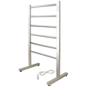Aquecedor de toalhas WarmlyYours modelo freestanding com 6 barras aço inox polido plug-in com timer embutido.