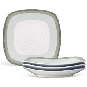 Conjunto de Pratos para Salada e Sobremesa com 4 Peças Formato Quadrado e Material de Porcelana Noritake G037-588D Branco e Verde