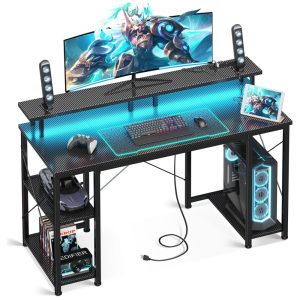 Mesa Gamer Tomadas Elétricas e Luzes LED. Suporte p Monitor e Jogos. ODK