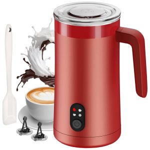 Espumador de Leite Elétrico Ovetedot 4 em 1 400ml Vermelha: Crie Espuma Quente e Fria Aqueça e Esquente Leite Automaticamente!