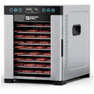 Desidratador de Alimentos Magic Mill Pro com 10 Bandejas em Aço Inoxidável para Jerky Petiscos para Cães Ervas Carne Frutas