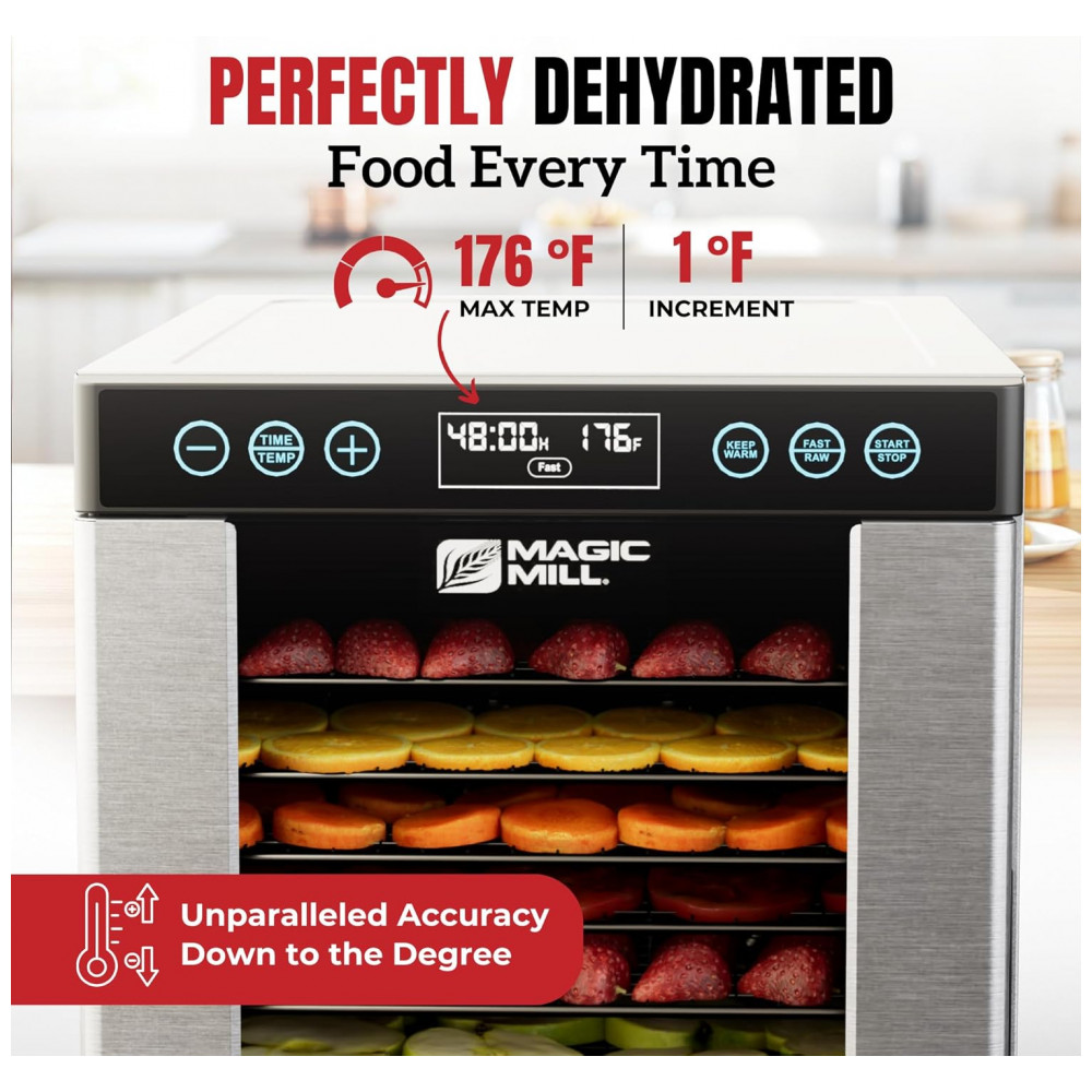 Desidratador de Alimentos Magic Mill Pro com 10 Bandejas em Aço Inoxidável para Jerky, Petiscos para Cães, Ervas, Carne, Frutas - Imagem 3