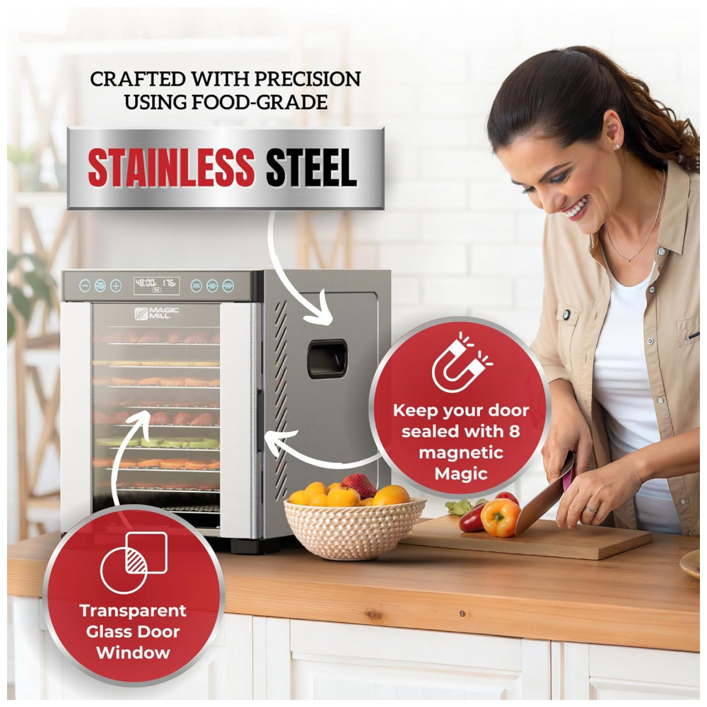 Desidratador de Alimentos Magic Mill Pro com 10 Bandejas em Aço Inoxidável para Jerky, Petiscos para Cães, Ervas, Carne, Frutas - Imagem 4