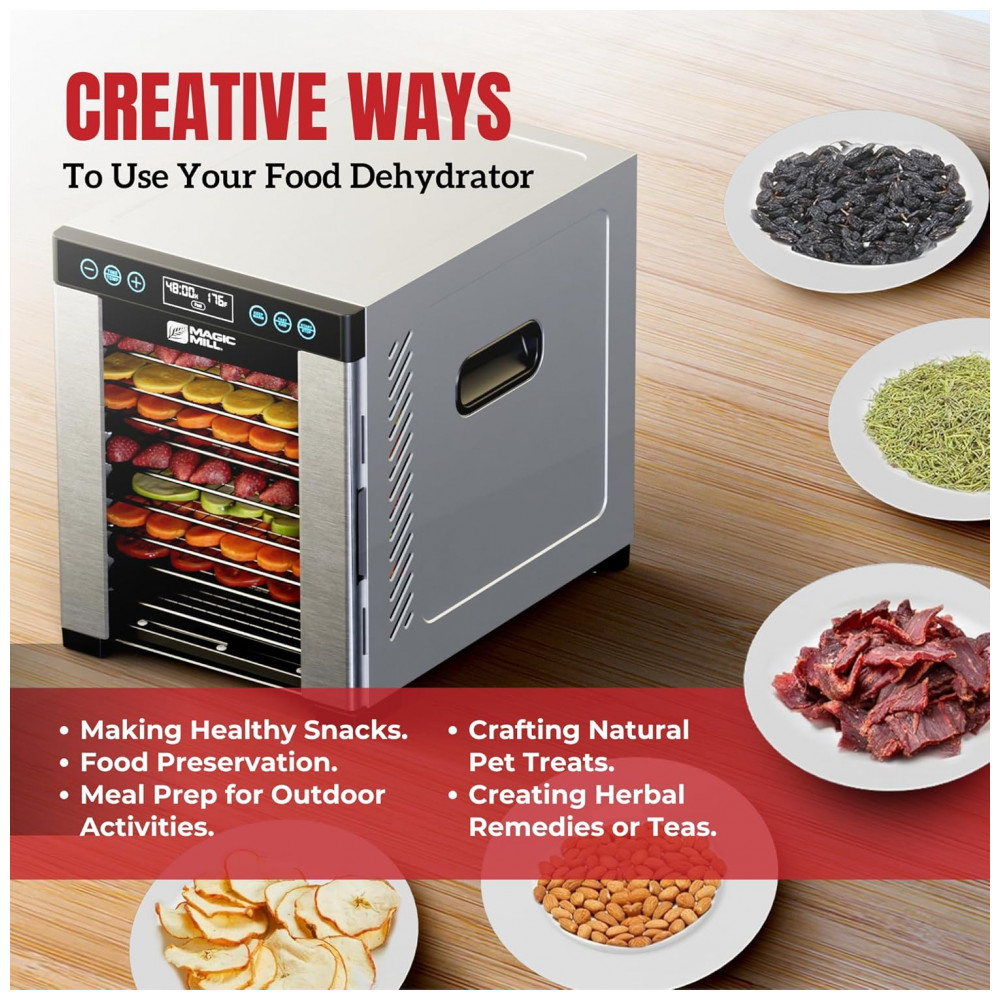 Desidratador de Alimentos Magic Mill Pro com 10 Bandejas em Aço Inoxidável para Jerky, Petiscos para Cães, Ervas, Carne, Frutas - Imagem 6