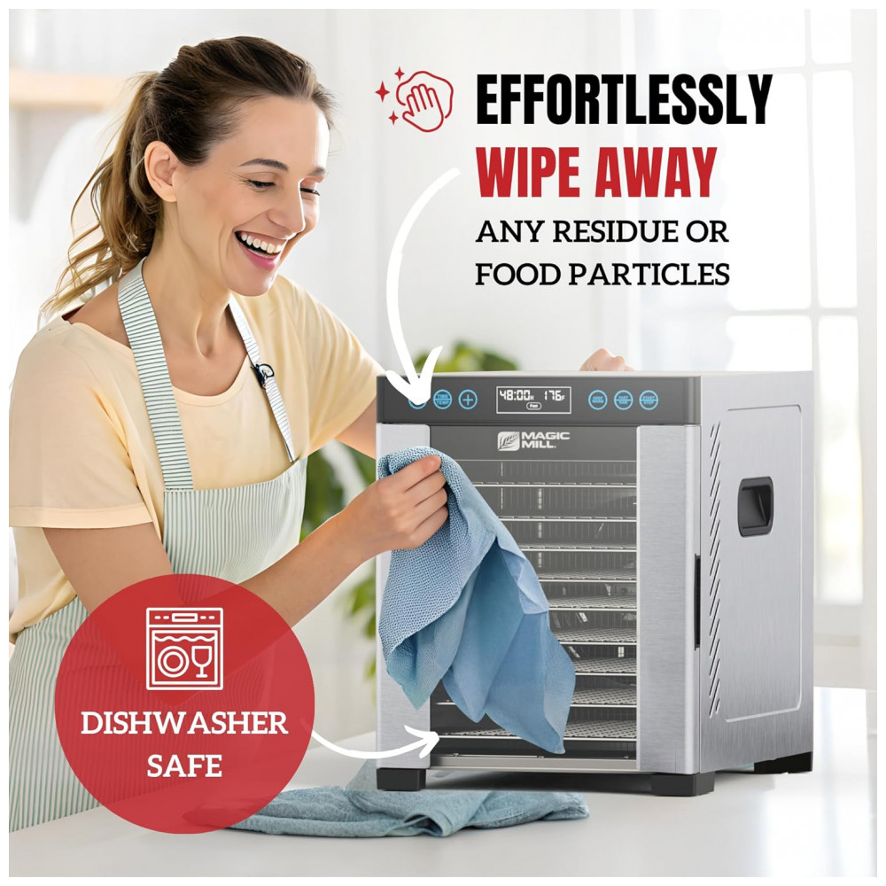 Desidratador de Alimentos Magic Mill Pro com 10 Bandejas em Aço Inoxidável para Jerky, Petiscos para Cães, Ervas, Carne, Frutas - Imagem 7