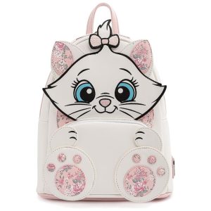 Mochila Escolar Infantil Loungefly Disney Marie Floral para Crianças a Partir de 12 Anos Branca