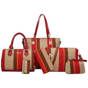 Conjunto de Bolsas Femininas 6 Peças com Carteira 2E youth Marrom e Vermelho