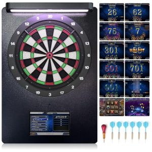 Jogo de Dardos Eletrônico 6 Dardos 336 Modos de Jogo e 300 Variações de Pontuação com Alvo de Nylon Clássico para até 4 Jogadores Willdarts Preto