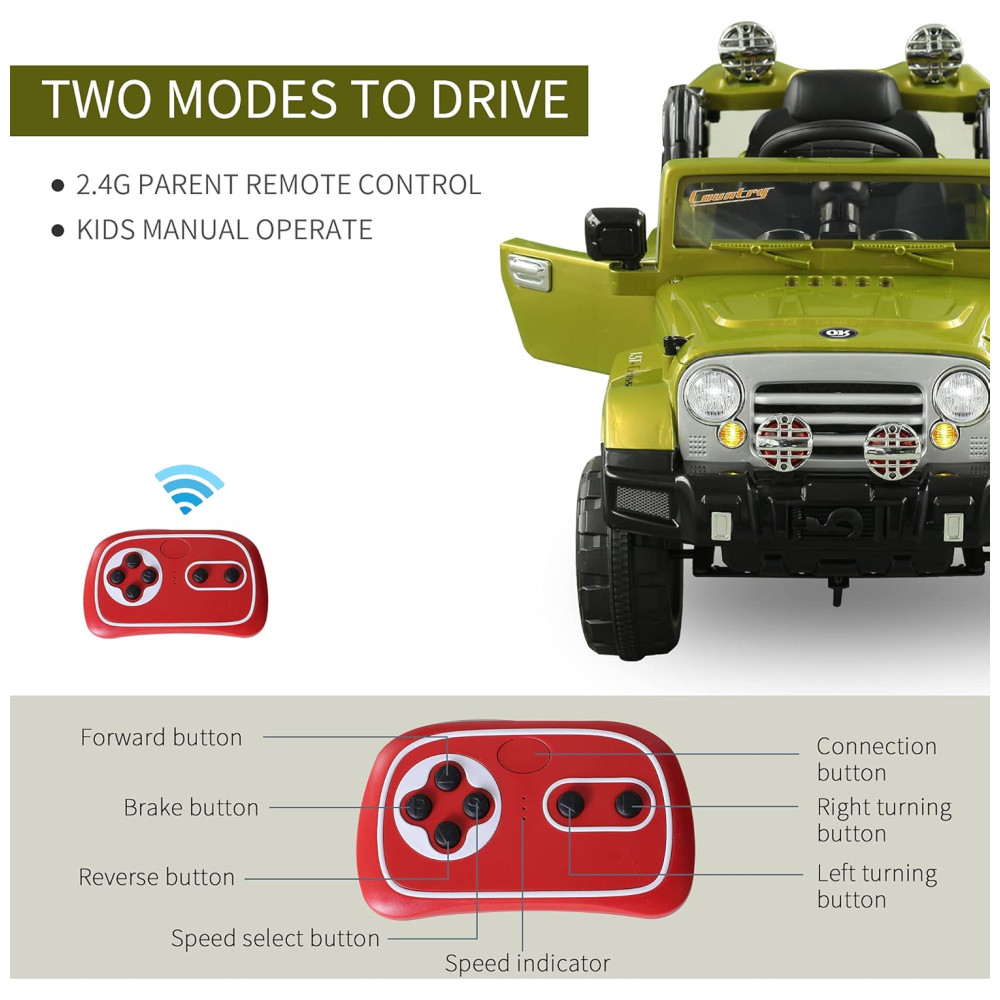 Carrinho Carro Elétrico 1 lugar 12V com controle remoto USB MP3 3 km por hora 2 a 6 anos AOSOM Verde - Imagem 4