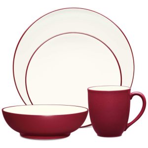 Aparelho de Jantar de Cerâmica Clássica e Durável para o Dia a Dia com 4 Peças Formato Redondo e Material de Cerâmica Noritake 8046-04G Vermelho