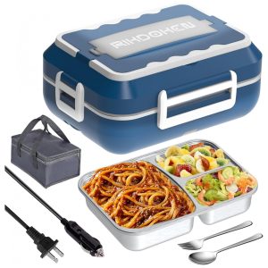 Marmita Elétrica Portátil 15L com Recipiente de Aço Inoxidável e à Prova de Vazamentos 12V 110V 60W RIKDOKEN Azul e Branco
