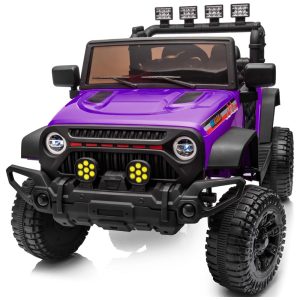Carro Elétrico Infantil Jeep com Controle Remoto Suspensão nas Quatro Rodas Cinta de Segurança Música via Bluetooth e USB 12V Hikiddo Roxo