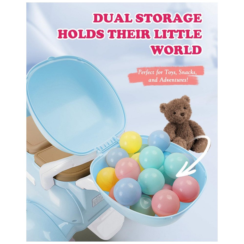 Moto Elétrica Infantil Letsgoride 12V Azul 2 Lugares 3 Rodas com Controle Remoto Baú Bluetooth LED e Buzina 2x50W - Imagem 5