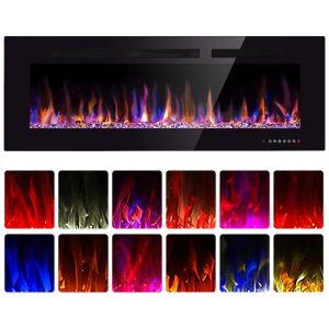 Lareira Elétrica de Embutir A45x152L cm com Controle de Temperatura Chamas Multicoloridas Temporizador e Controle Remoto 110V 1500W Xbeauty Preta
