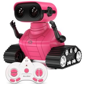 Robô ALLCELE Recarregável Controle Remoto com Música e Olhos LED Presente para Crianças a Partir de 3 Anos. Cor Rosa Escuro.