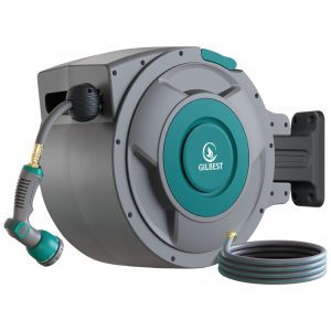 Mangueira de Jadim 30M com Enrolador Retrátil Bico Pulverizador de 10 Funções Sistema de Retorno Lento e Trava Gilbest Cinza