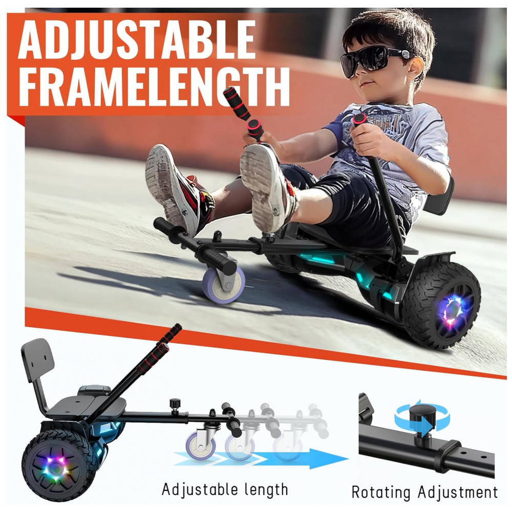 Hoverboard com Assento para Crianças e Adultos, Auto Balanceamento 6,5 e 8,5 polegadas, Bluetooth com Luzes LED Coloridas - Kart com Rodas Grandes 8,5" - Imagem 3