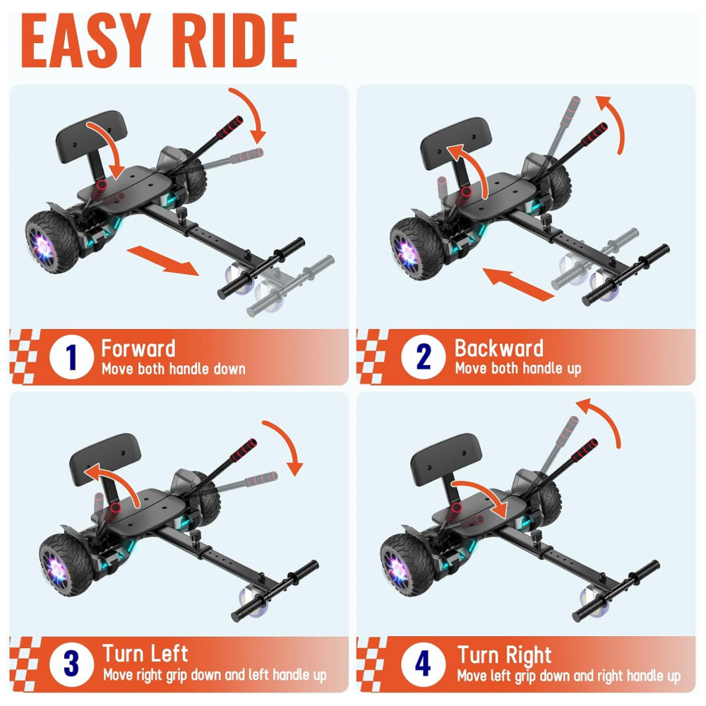 Hoverboard com Assento para Crianças e Adultos, Auto Balanceamento 6,5 e 8,5 polegadas, Bluetooth com Luzes LED Coloridas - Kart com Rodas Grandes 8,5" - Imagem 4