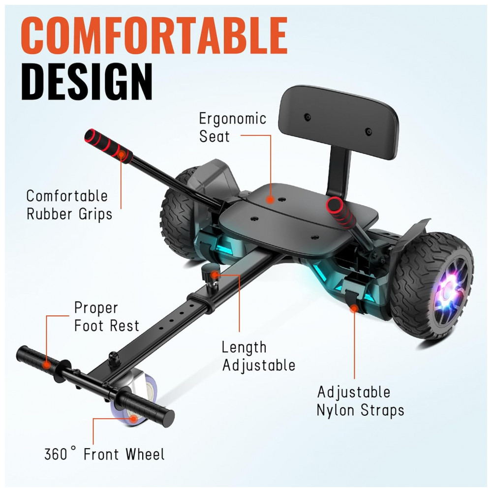 Hoverboard com Assento para Crianças e Adultos, Auto Balanceamento 6,5 e 8,5 polegadas, Bluetooth com Luzes LED Coloridas - Kart com Rodas Grandes 8,5" - Imagem 5
