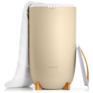 Aquecedor de Toalha Elétrico 20L com Aromaterapia e Óleo Essencial de Lavanda Temporizador e Desligamento Automático 110V Zadro Marfim Bambu