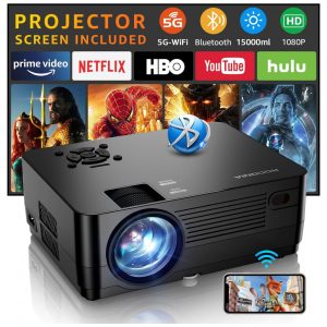 Projetor com Wi-Fi 5G e Bluetooth Nativo 1080P com Tela Inclusa 18000LM Full HD Home Theater 100'' Compatível com Celular Roconia