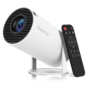 Projetor Mini Smart DreamFair Android 13 Suporte 4K 180 ANSI WiFi 6 Foco Manual Correção Keystone Automática HY300Pro PT