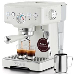 Máquina de Café Espresso 15 Bar Vaporizador de Leite Manômetro Visível 18L Neretva Inox 110V - Branca