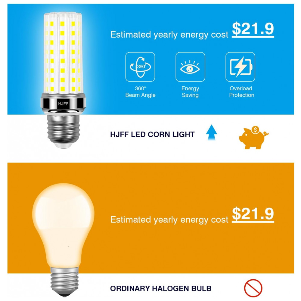 Lâmpada de Milho LED 6 Pack 20W Equivalente a 200W 2500 Lúmens 5000K Branco Luz do Dia para Ambientes Internos e Externos - HJFF - Imagem 3