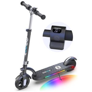 Patinete Elétrico Infantil com Display LED Luzes Coloridas Controle de Velocidade e Altura para Crianças de 8 a 14 Anos 180W Gyroor H40 Prata