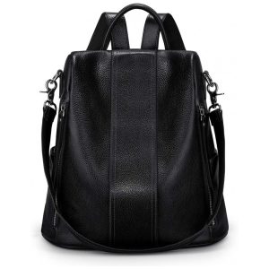 Mochila Feminina de Couro Conversível para Bolsa de Ombro S ZONE Preta