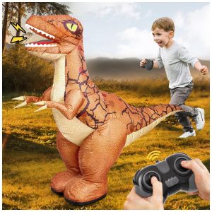 Brinquedo de Dinossauro Inflável Controlado por Controle Remoto 2.4GHz para Crianças Dinossauro Elétrico com Som 360º Andando Recarregável TOPMVP