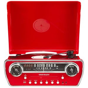 Toca-discos Crosley CR6047ARE Powel 7 em 1 com Bluetooth Rádio AM/FM CD Player e Auxiliar Vermelho