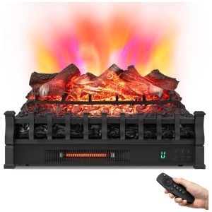 Lareira Elétrica Ecológica 26" 66cm com Controle Remoto Temporizador Cama de Brasa Realista Cores e Brilho de Chama Ajustáveis 110V 1500W GOFLAME Preta