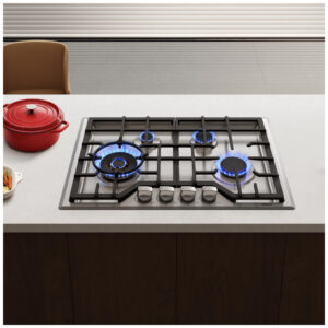 Cooktop a gás 4 queimadores Robam inox série Turbo Flame proteção contra falha de chama grades removíveis compatível com gás natural e GLP 110V
