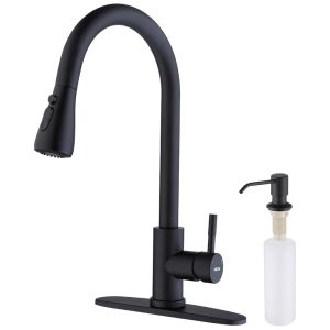 Torneira Cozinha com Dispensador de Sabão Pulverizador de 3 Modos Revestimento de Metal de Chapeamento Profundo Keer Preto Fosco