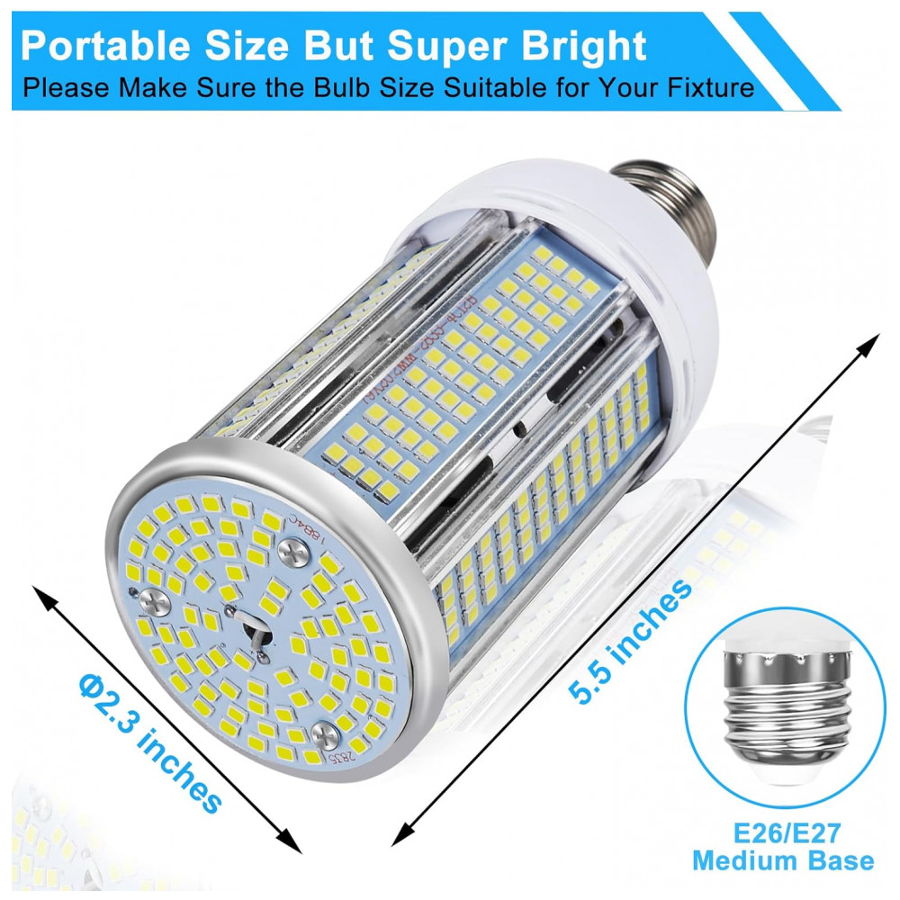 Lâmpada LED Corn 50W (2 un) Elivern, 6000 lúmens, 5000K daylight, base E26/E27, super brilhante, para iluminação residencial, garagem e escritório. - Imagem 2