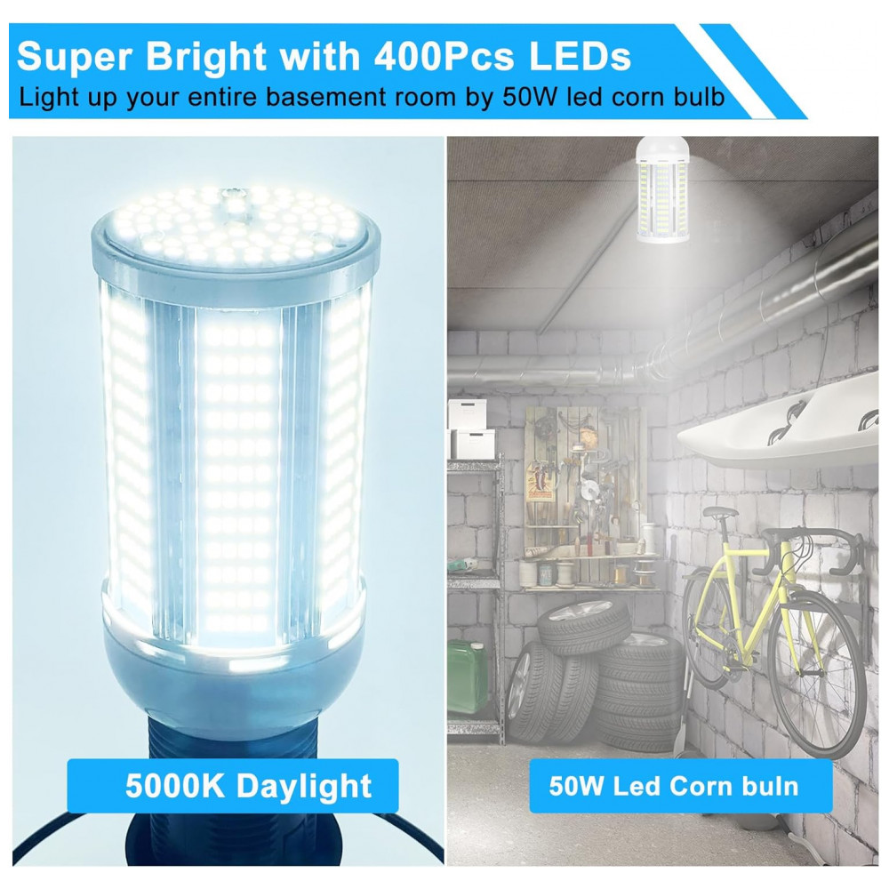 Lâmpada LED Corn 50W (2 un) Elivern, 6000 lúmens, 5000K daylight, base E26/E27, super brilhante, para iluminação residencial, garagem e escritório. - Imagem 5