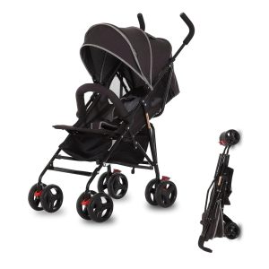 Carrinho de Bebê Dream On Me Vista Moonwalk em Preto - Leve e Compacto Assento Acolchoado Multi-Posições Capota com Proteção Solar e Cesto Amplo