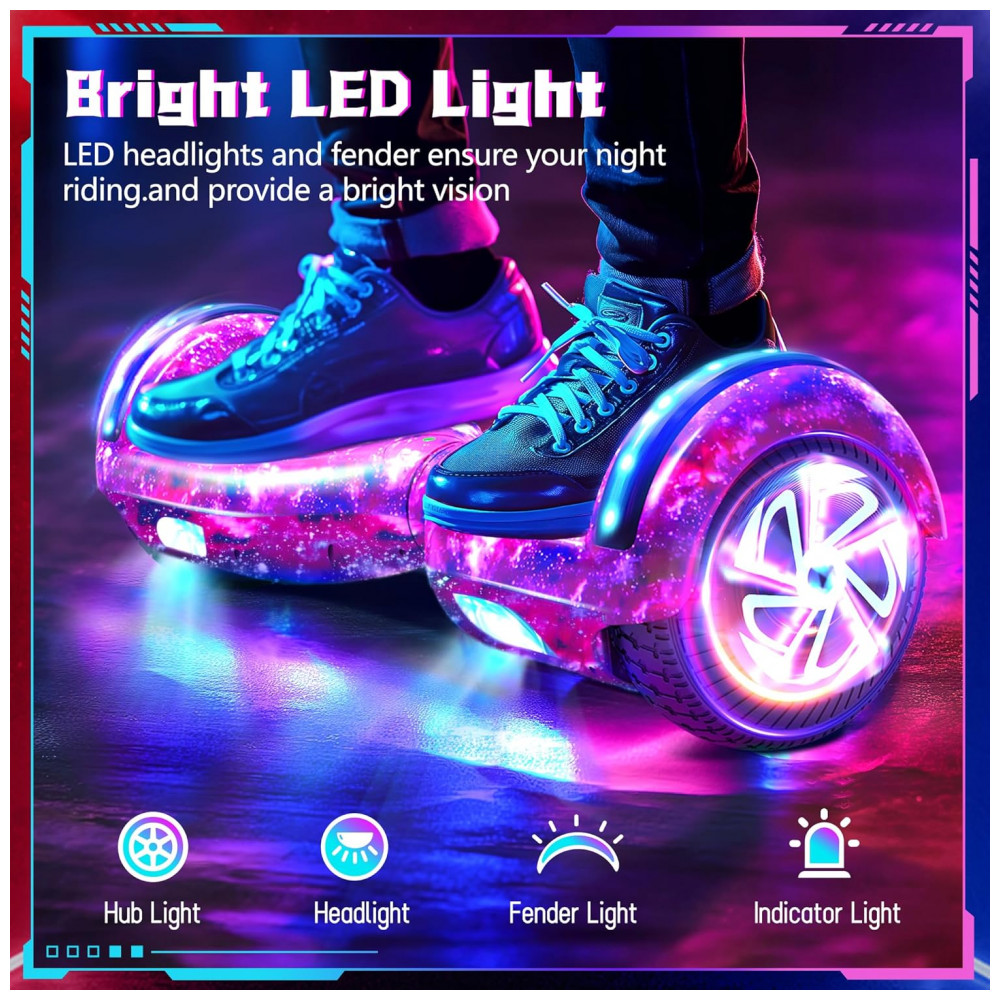 Hoverboard Auto Balanceante SISIGAD 6,5" K02 Roxo Estrelado com Alto-falante Bluetooth e Luzes Coloridas - Imagem 6