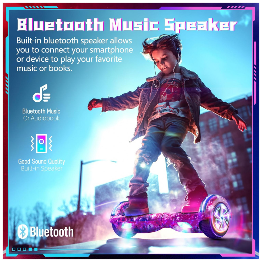 Hoverboard Auto Balanceante SISIGAD 6,5" K02 Roxo Estrelado com Alto-falante Bluetooth e Luzes Coloridas - Imagem 7