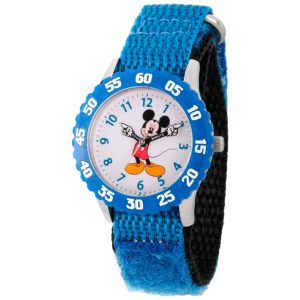 Relógio Analógico de Quartzo com Bisel de Aço Inoxidável para Crianças de 5 até 15 Anos Disney Mickey Mouse Azul
