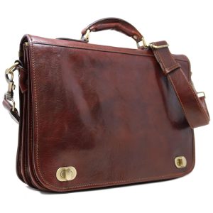 Bolsa Carteiro Masculina Couro de Bezerro de Flor Integral para Laptop com 155 Polegadas FLOTO Marrom