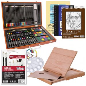Kit de Pintura U.S. Art Supply com 103 Peças e Caixa de madeira Portátil Marrom