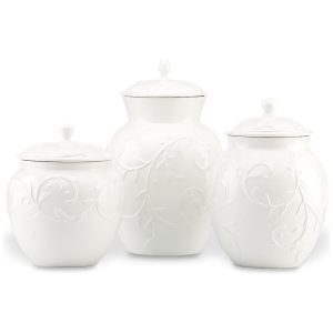 Conjunto de 3 Potes em Porcelana Esculpidas Lenox Opal Innocence Branco