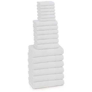 Jogo de Toalhas Ultra Macias e Absorventes com 18 Peças e Material de Algodão Turco Penteado Kassatex Branco