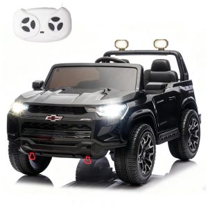Carro Elétrico Infantil Chevrolet a Bateria 24V com 2 Lugares Música Luz LED e Controle Remoto POSTACK Preto