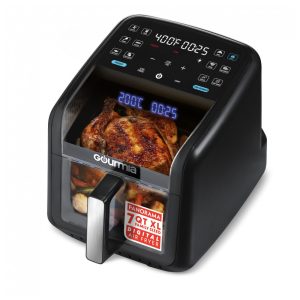 Fritadeira Elétrica Air Fryer Gourmia Preta 66L Janela Panorâmica 12 Programas FryForce 360 1500W 110V