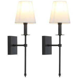 Conjunto de Luminária de Parede com 2 Peças Estilo Industrial Rústico Clássico Suporte de Coluna Cônico 110V Permo Preta